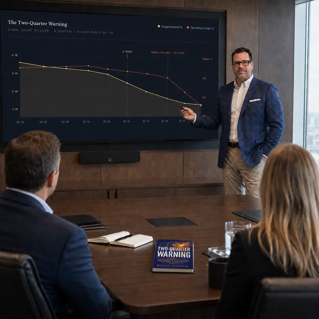 Regan Inkster presenting organizational coherence data to executives in a boardroom